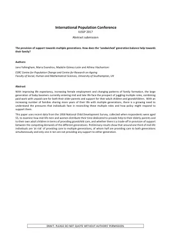 International Population Conference  IUSSP 2017 Abstract submission  The provision of support