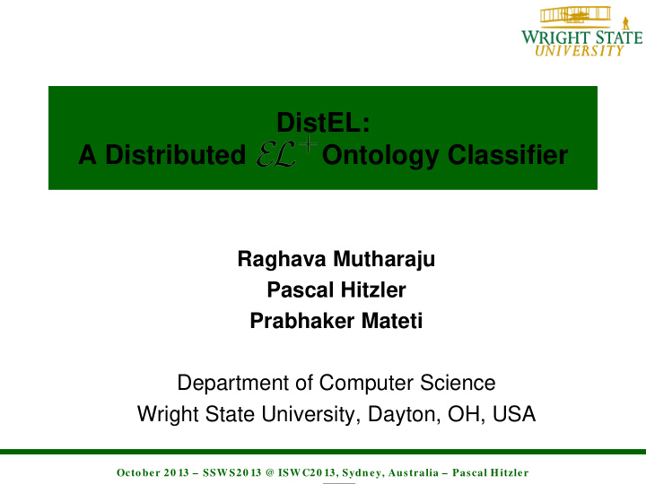 distel a distributed ontology classifier