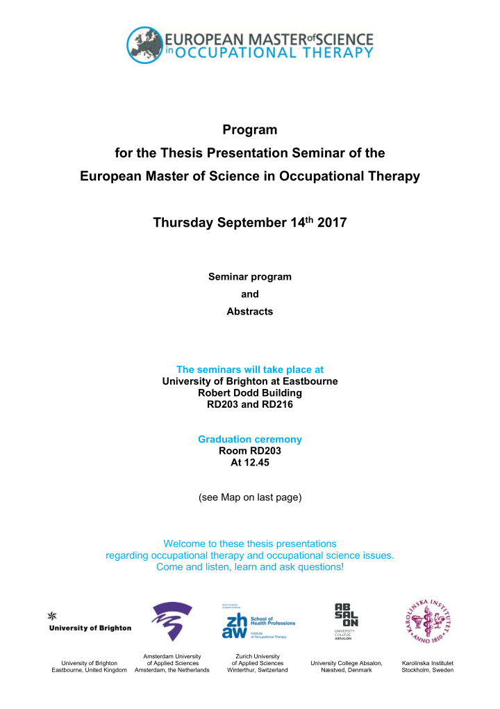 program for the thesis presentation seminar of the