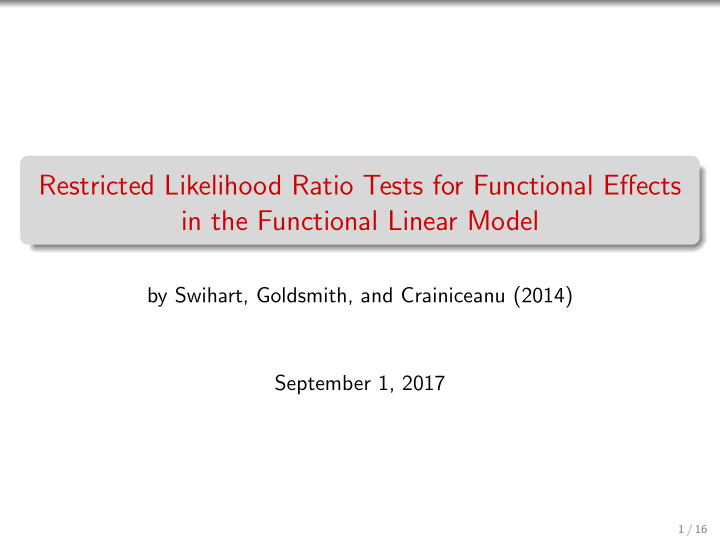 restricted likelihood ratio tests for functional effects