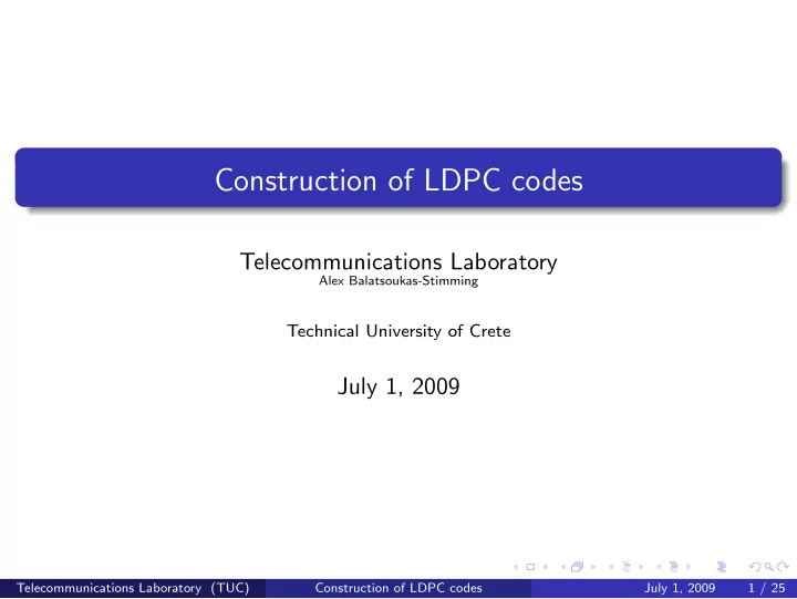 construction of ldpc codes