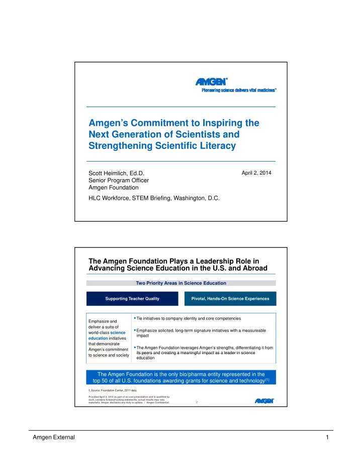 amgen s commitment to inspiring the next generation of