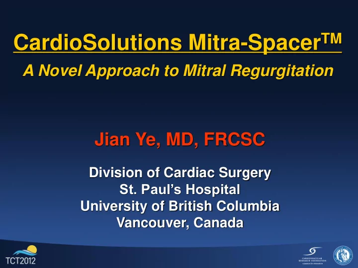 cardiosolutions mitra spacer tm