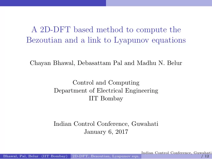 a 2d dft based method to compute the bezoutian and a link