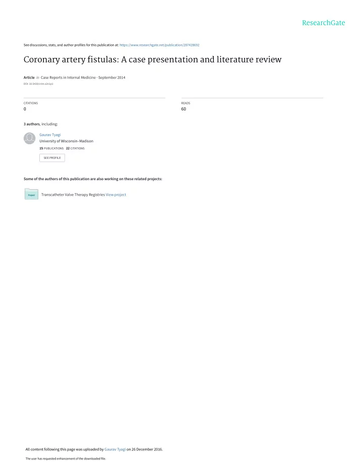 coronary artery fistulas a case presentation and