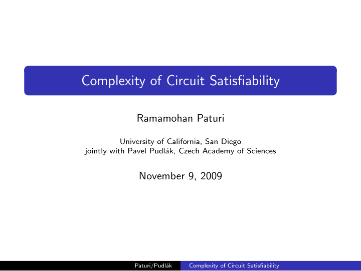 complexity of circuit satisfiability