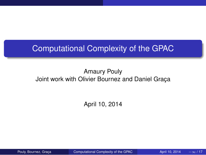 computational complexity of the gpac