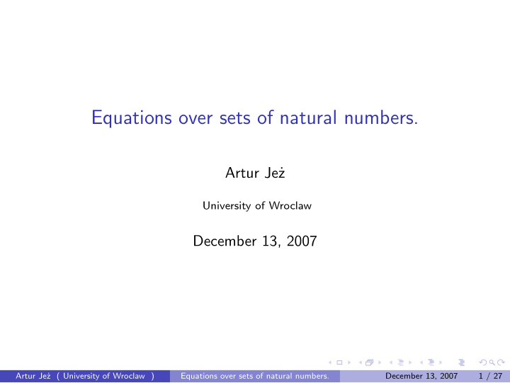 equations over sets of natural numbers