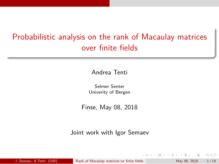 probabilistic analysis on the rank of macaulay matrices