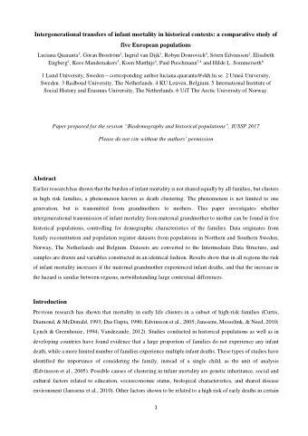 Intergenerational transfers of infant mortality in historical contexts: a comparative study of