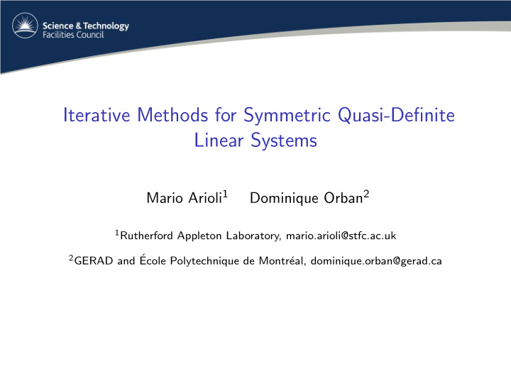 iterative methods for symmetric quasi definite linear