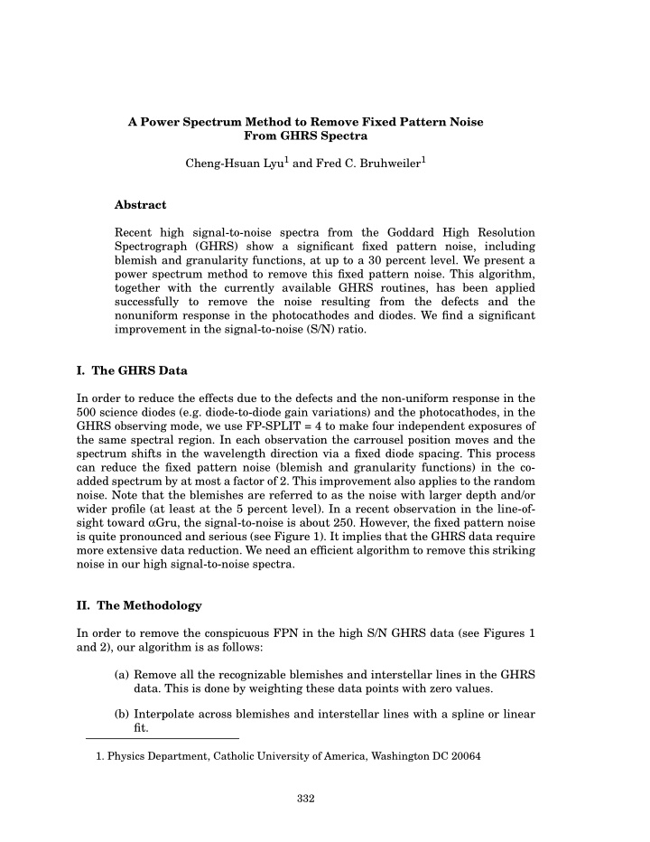 a power spectrum method to remove fixed pattern noise