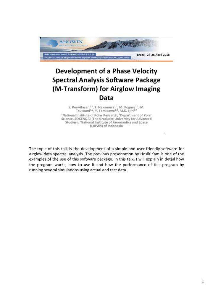 the topic of this talk is the development of a simple and