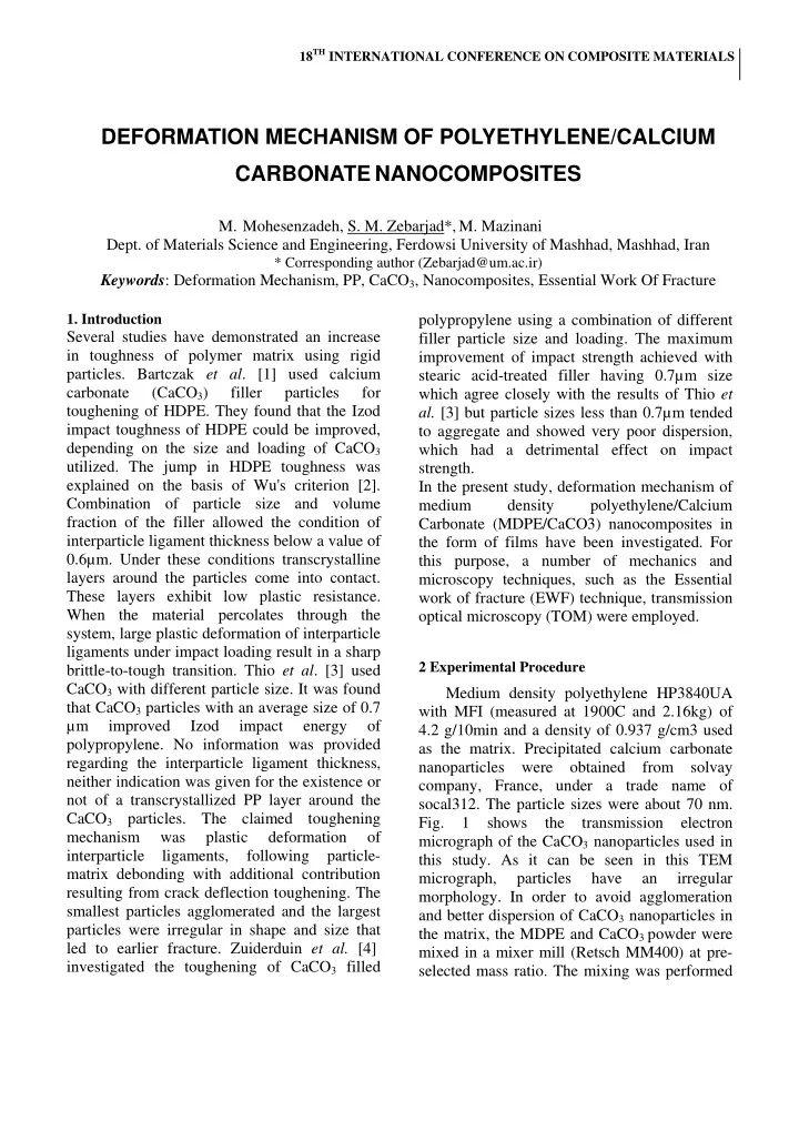 deformation mechanism of polyethylene calcium carbonate