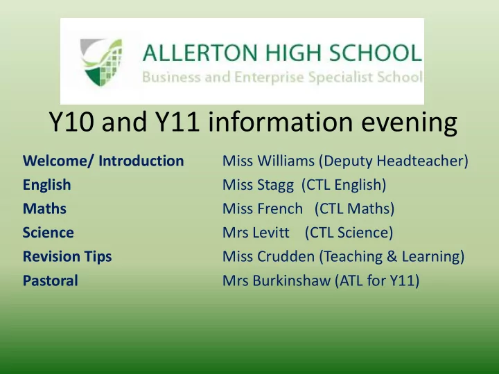 y10 and y11 information evening