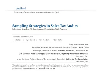 Sampling Strategies in Sales Tax Audits Selecting a Sampling Methodology and Negotiating With