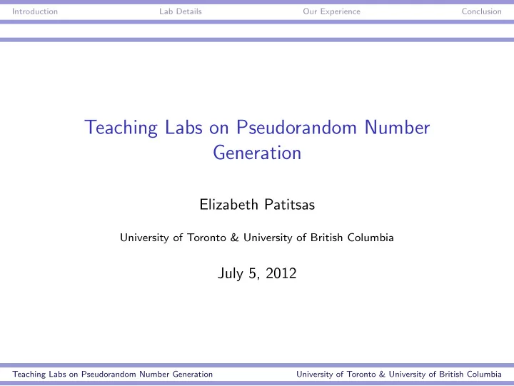 teaching labs on pseudorandom number generation