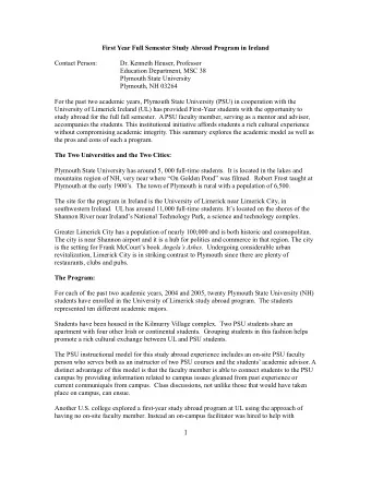 1  academic and travel issues.  The students took five UL courses. Based on feedback from UL, the