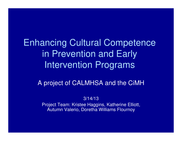 enhancing cultural competence in prevention and early