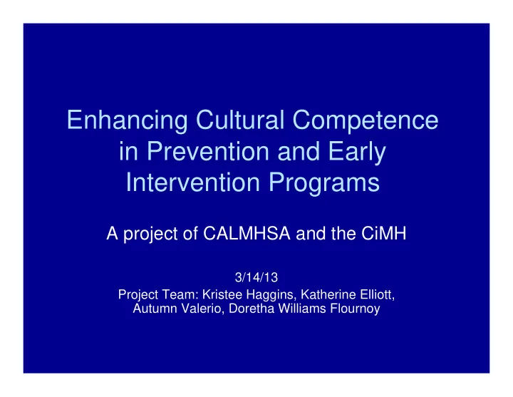 enhancing cultural competence in prevention and early