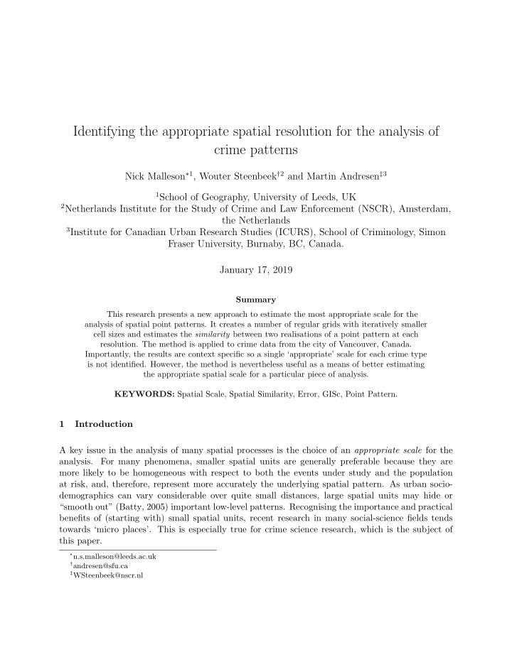 identifying the appropriate spatial resolution for the