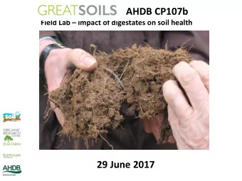 AHDB CP107b Field Lab  impact of digestates on soil health  29 June 2017  Agenda  10.00