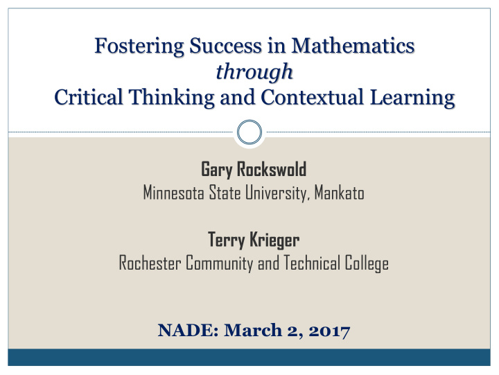 fostering success in mathematics through critical