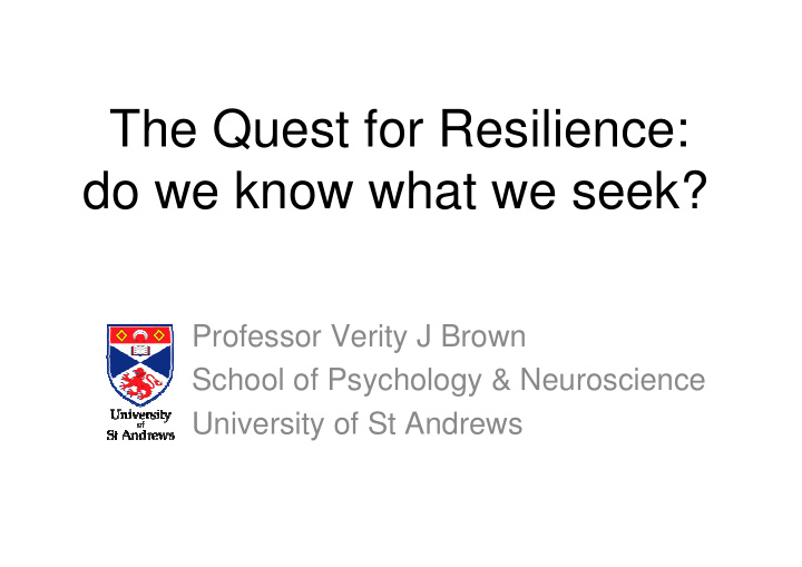 the quest for resilience do we know what we seek