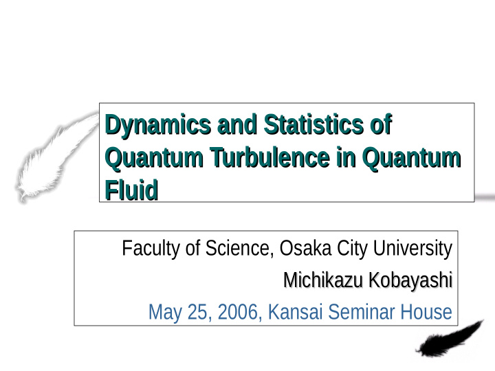 dynamics and statistics of dynamics and statistics of
