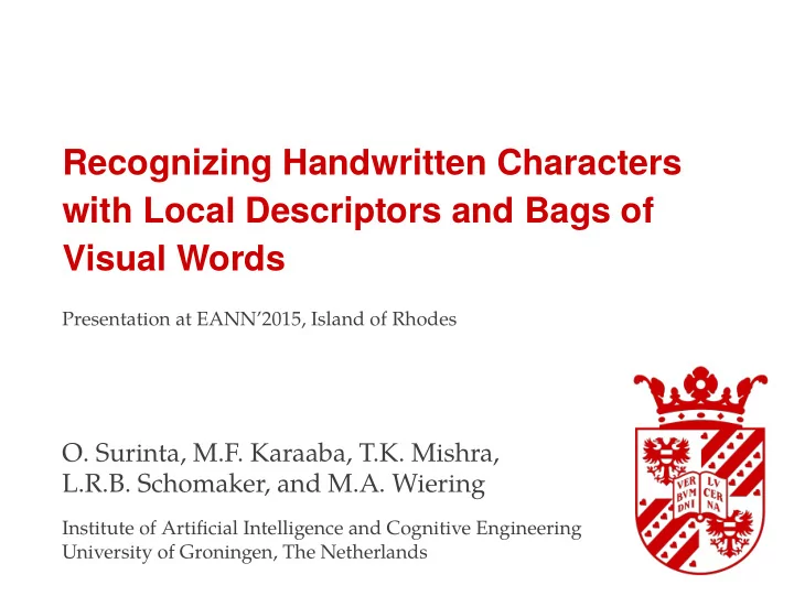 recognizing handwritten characters with local descriptors