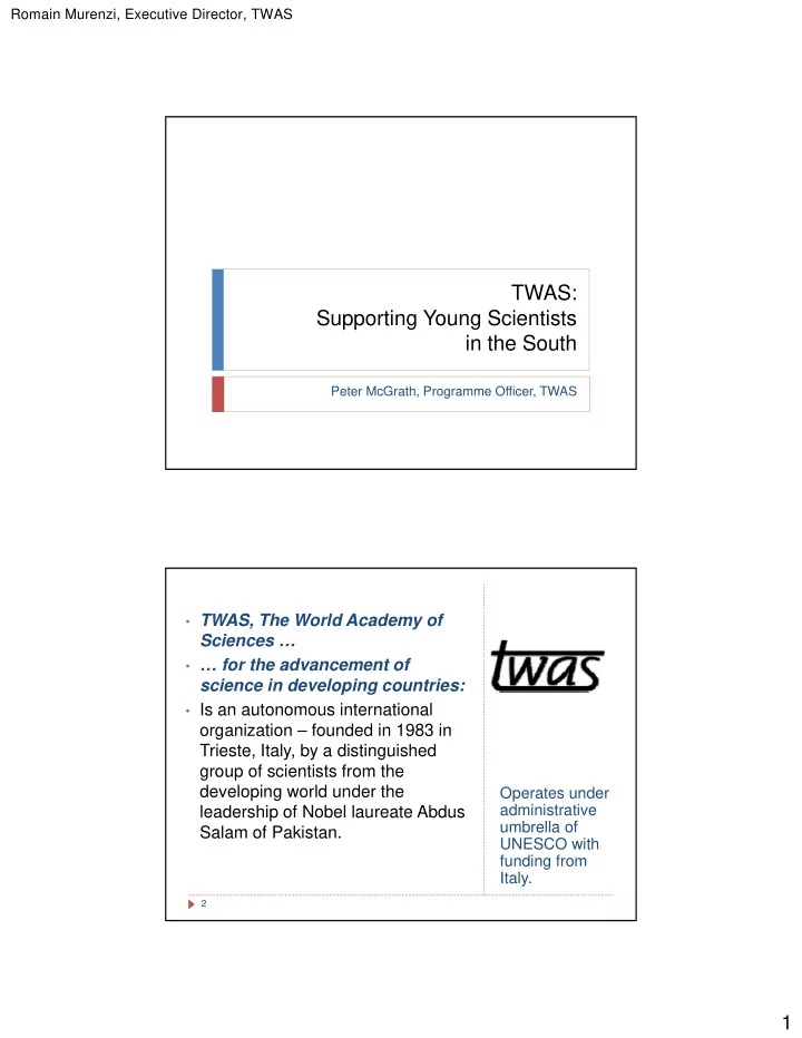 twas supporting young scientists in the south