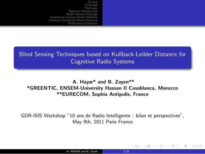 blind sensing techniques based on kullback leibler