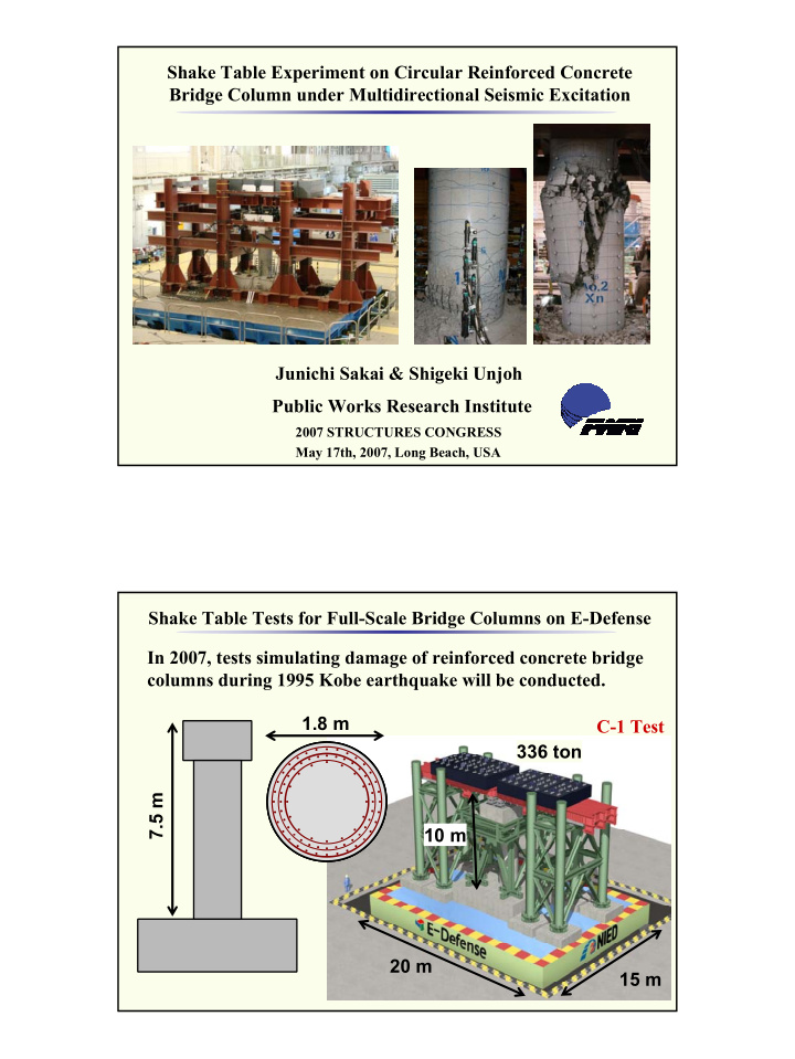 shake table experiment on circular reinforced concrete