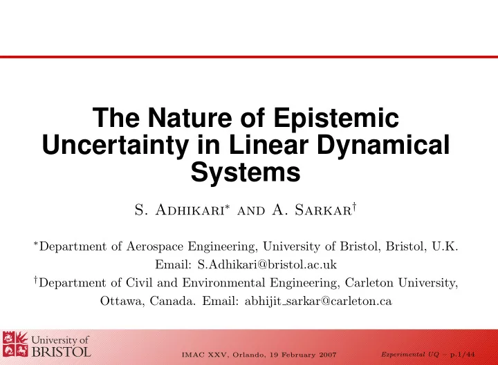 the nature of epistemic uncertainty in linear dynamical