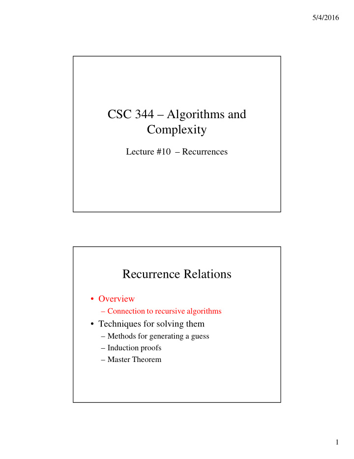 csc 344 algorithms and complexity