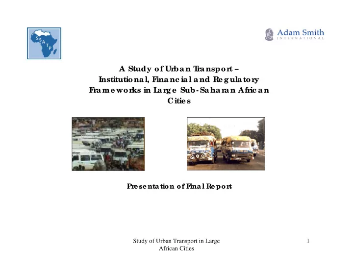 a study of urba n t ra nsport institutiona l f ina nc ia