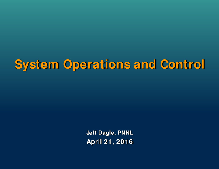 system operations and control