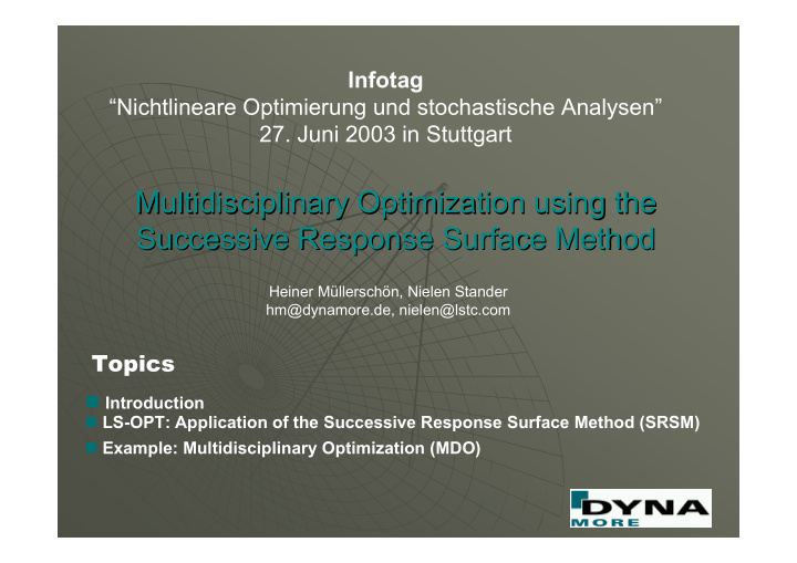 multidisciplinary optimization using the