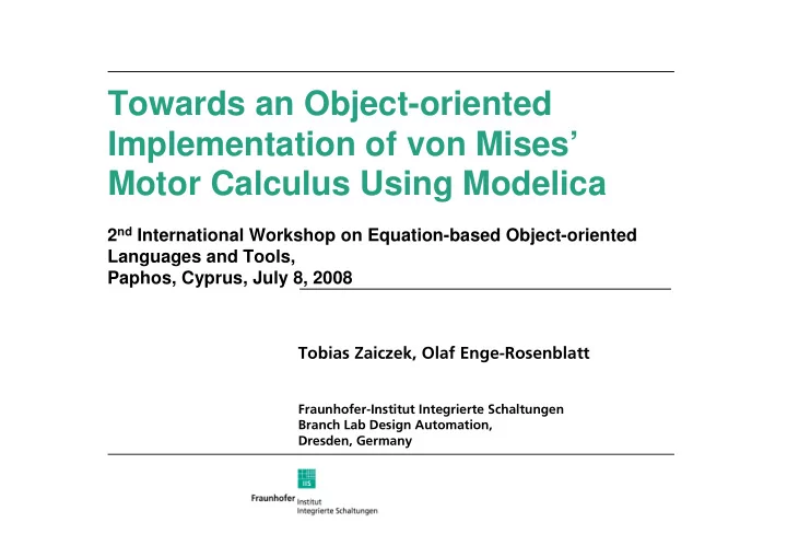 towards an object oriented implementation of von mises