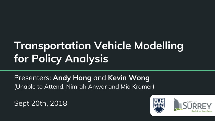 transportation vehicle modelling for policy analysis