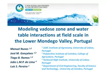 Modeling vadose zone and water  table interactions at field scale in  the Lower Mondego Valley,