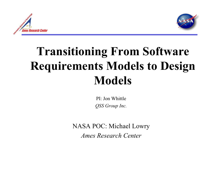 transitioning from software requirements models to design