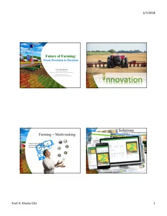 nnovation  International Society of Precision Agriculture  Solutions  Farming = Multi-tasking  If