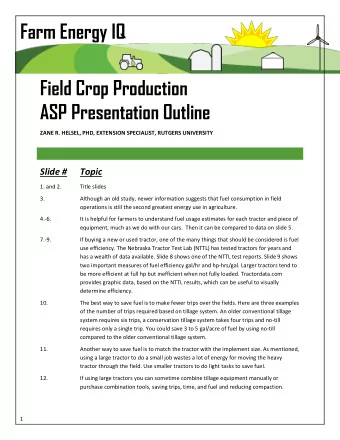 Farm Energy IQ  Field Crop Production  ASP Presentation Outline  ZANE R. HELSEL, PHD, EXTENSION