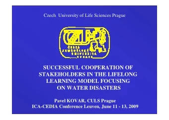 SUCCESSFUL COOPERATION OF  STAKEHOLDERS IN THE LIFELONG  LEARNING MODEL FOCUSING  ON WATER
