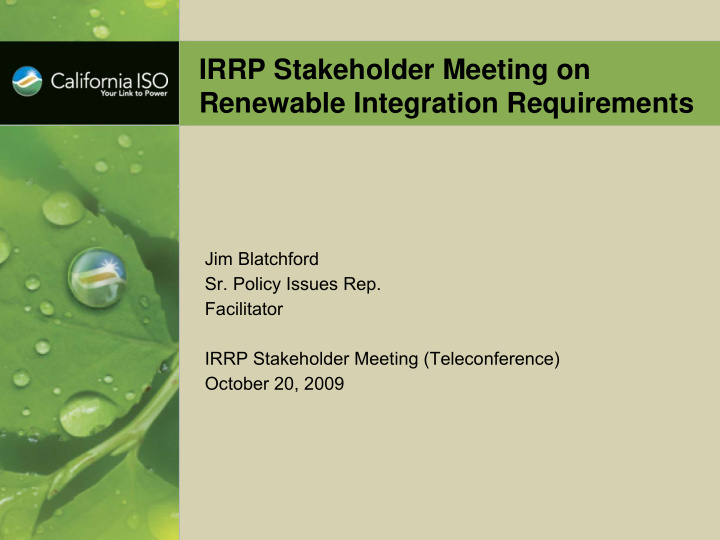 irrp stakeholder meeting on renewable integration