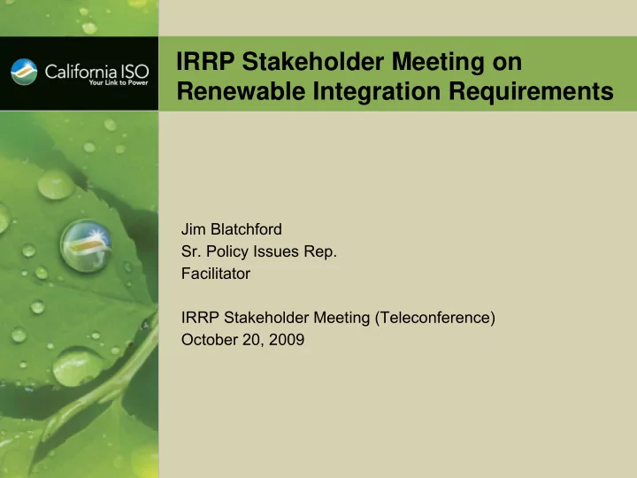 irrp stakeholder meeting on renewable integration