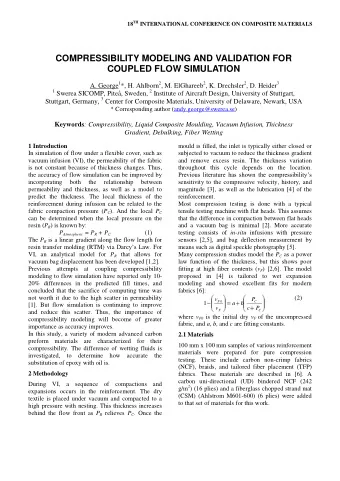 COMPRESSIBILITY MODELING AND VALIDATION FOR  COUPLED FLOW SIMULATION A. George 1 *, H. Ahlborn 2 ,