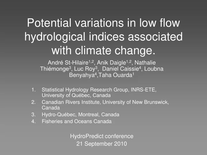 potential variations in low flow hydrological indices