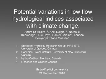 Potential variations in low flow  hydrological indices associated  with climate change. Andr St
